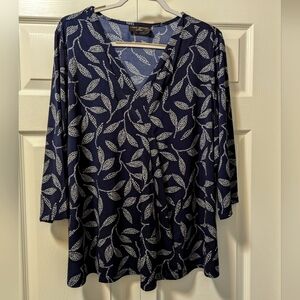 Lane Bryant Blue and White Leaf Print Blouse
